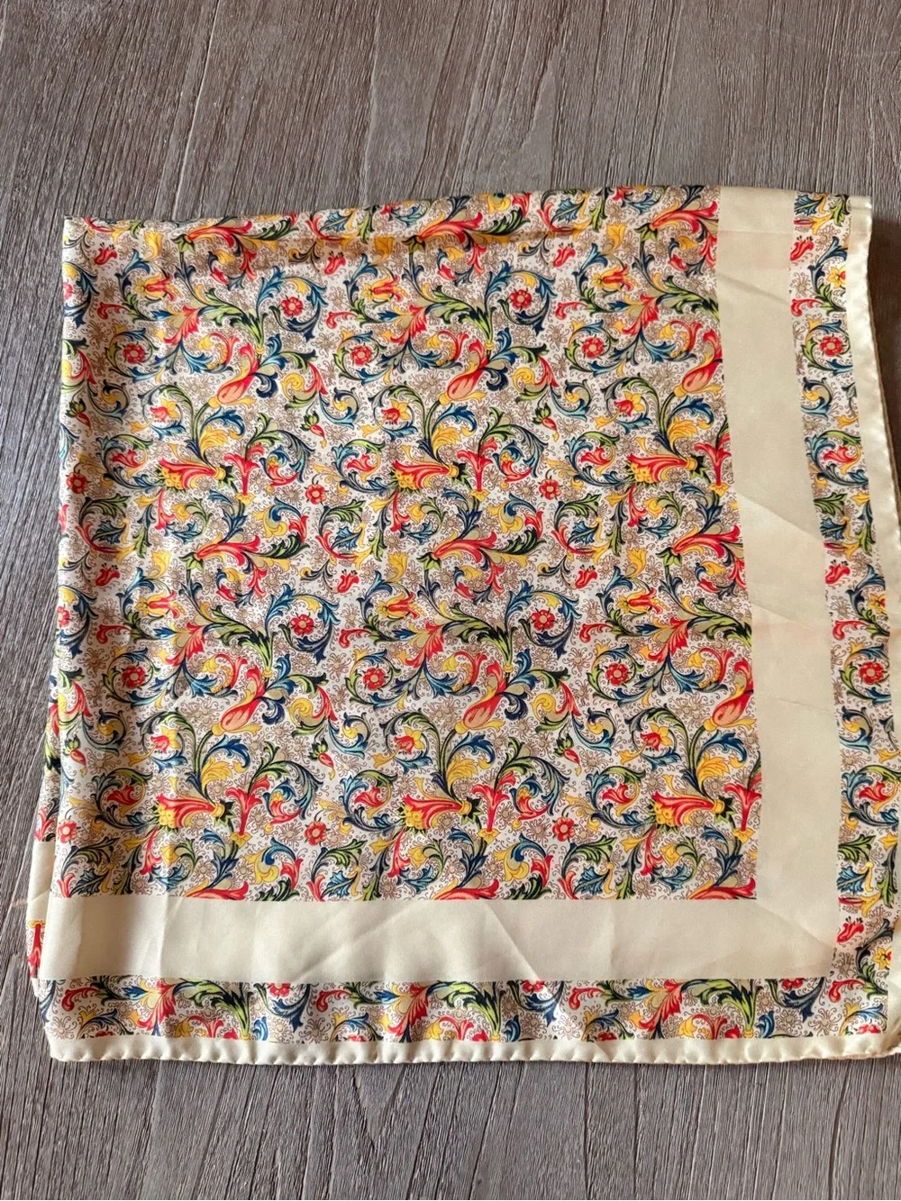 Vintage 100% Silk Floral Scroll Scarf Made in Italy Square 34x34 Made in Italy